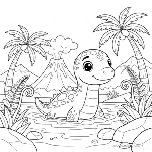 Desenho Cute Sea Dinosaur para Colorir #6