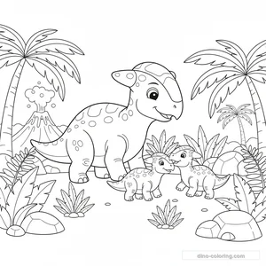 Desenho Pachycephalosaurus Family para Colorir #10