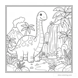 Waterfall Dinosaur Scene Ausmalbild #1