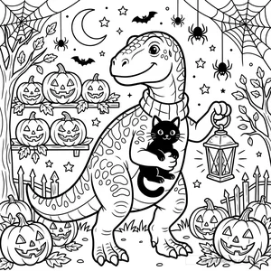 Dibujo Iguanodon and Black Cat para Colorear #17