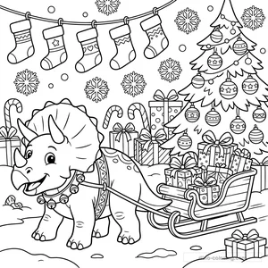 Dibujo Sleigh Pulling Triceratops para Colorear #6