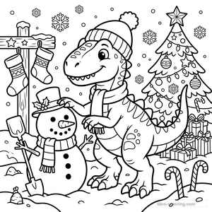Dibujo Snowman Building Allosaurus para Colorear #2
