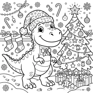 Dibujo Santa Hat T-Rex para Colorear #15