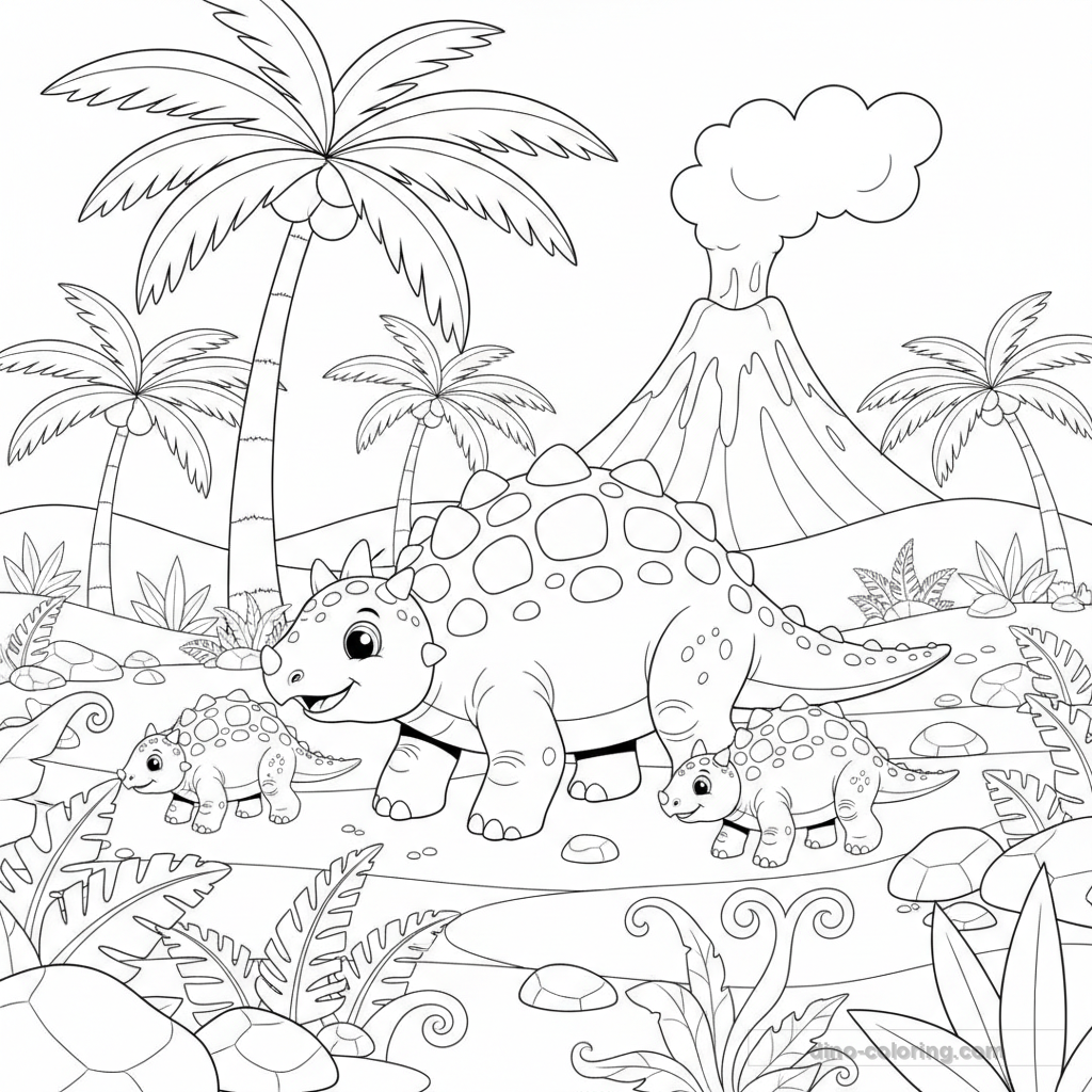 Disegno Ankylosaurus Family da Colorare #2