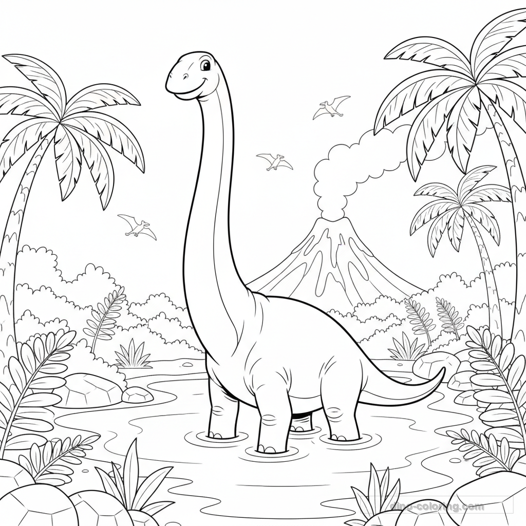 Desenho Brachiosaurus in Lake para Colorir #13