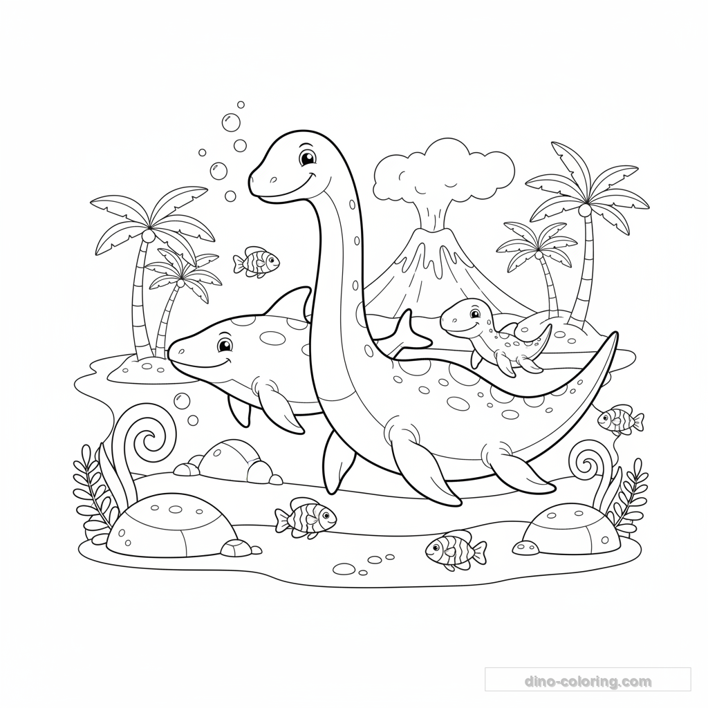Desenho Sea Dinosaur Family para Colorir #2