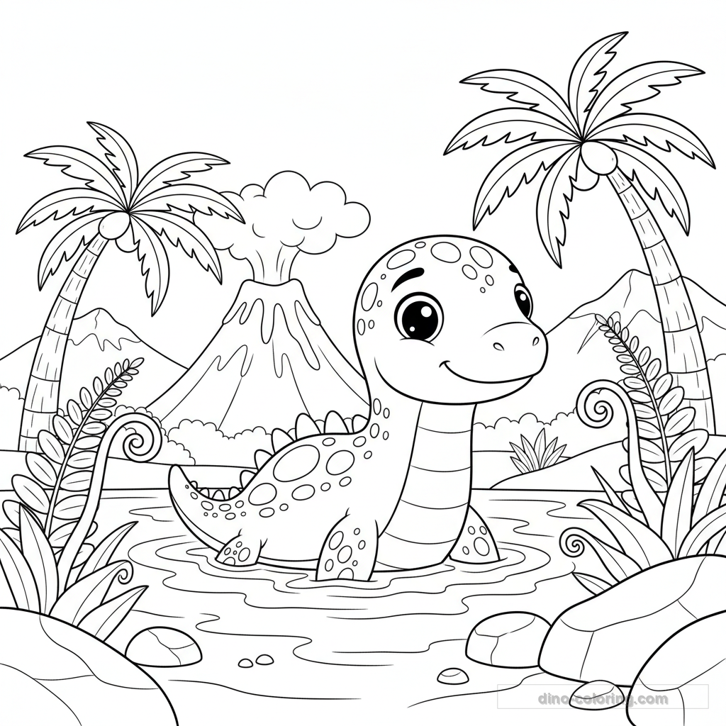 Desenho Cute Sea Dinosaur para Colorir #6