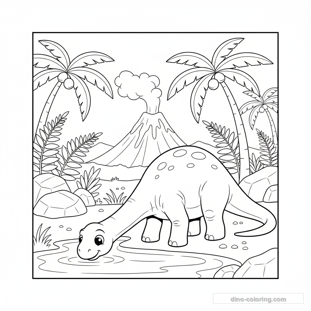 Dibujo Diplodocus at Lake para Colorear #43