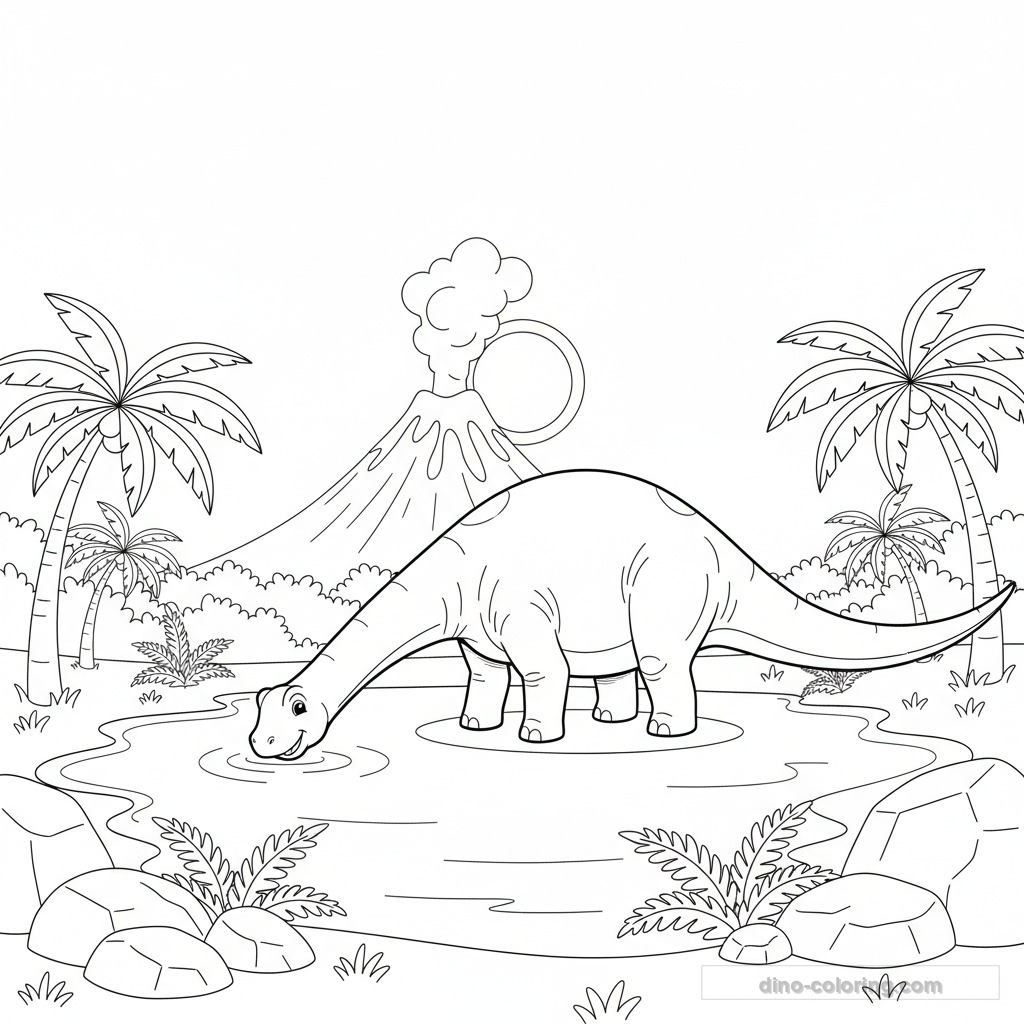 Desenho Diplodocus at Lake para Colorir #9