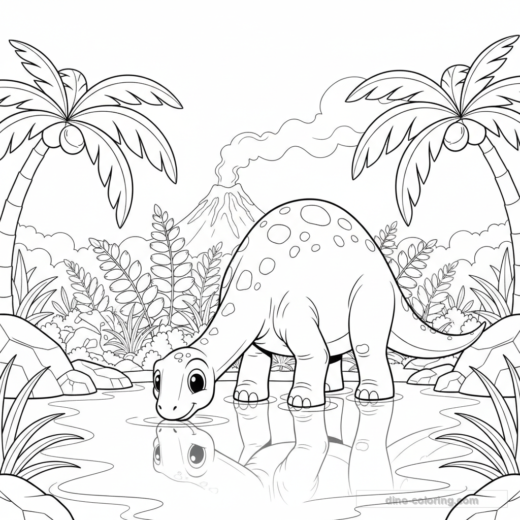 Disegno Diplodocus at Lake da Colorare #17