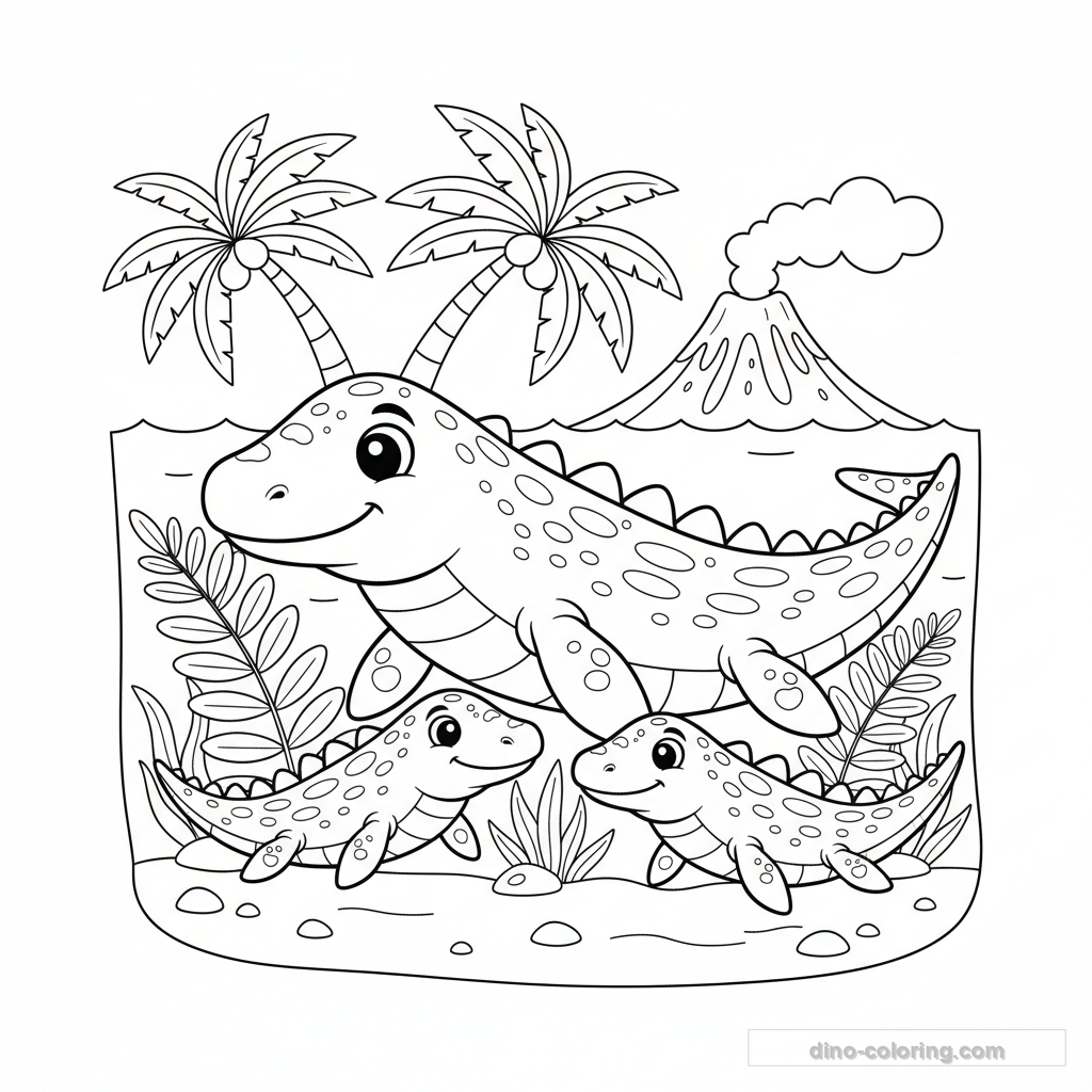 Mosasaurus Family Ausmalbild #3