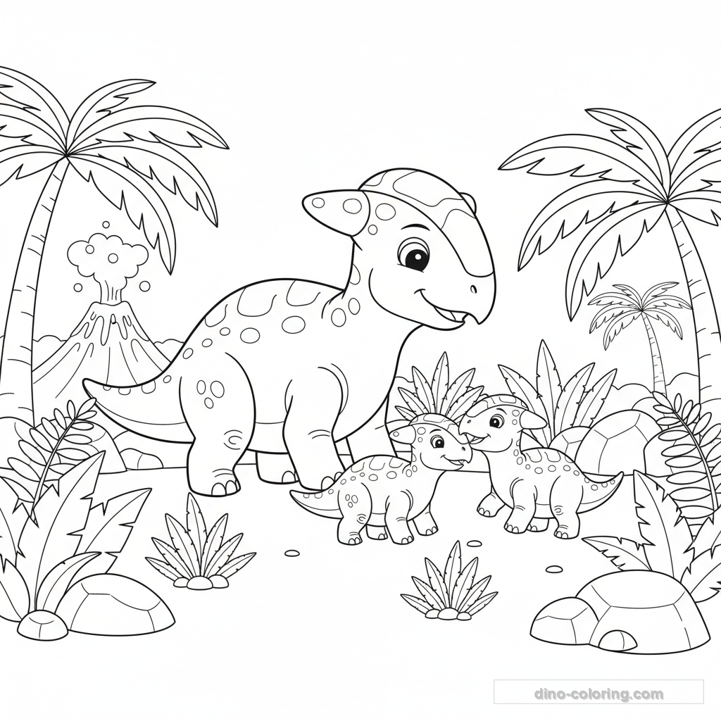 Desenho Pachycephalosaurus Family para Colorir #10