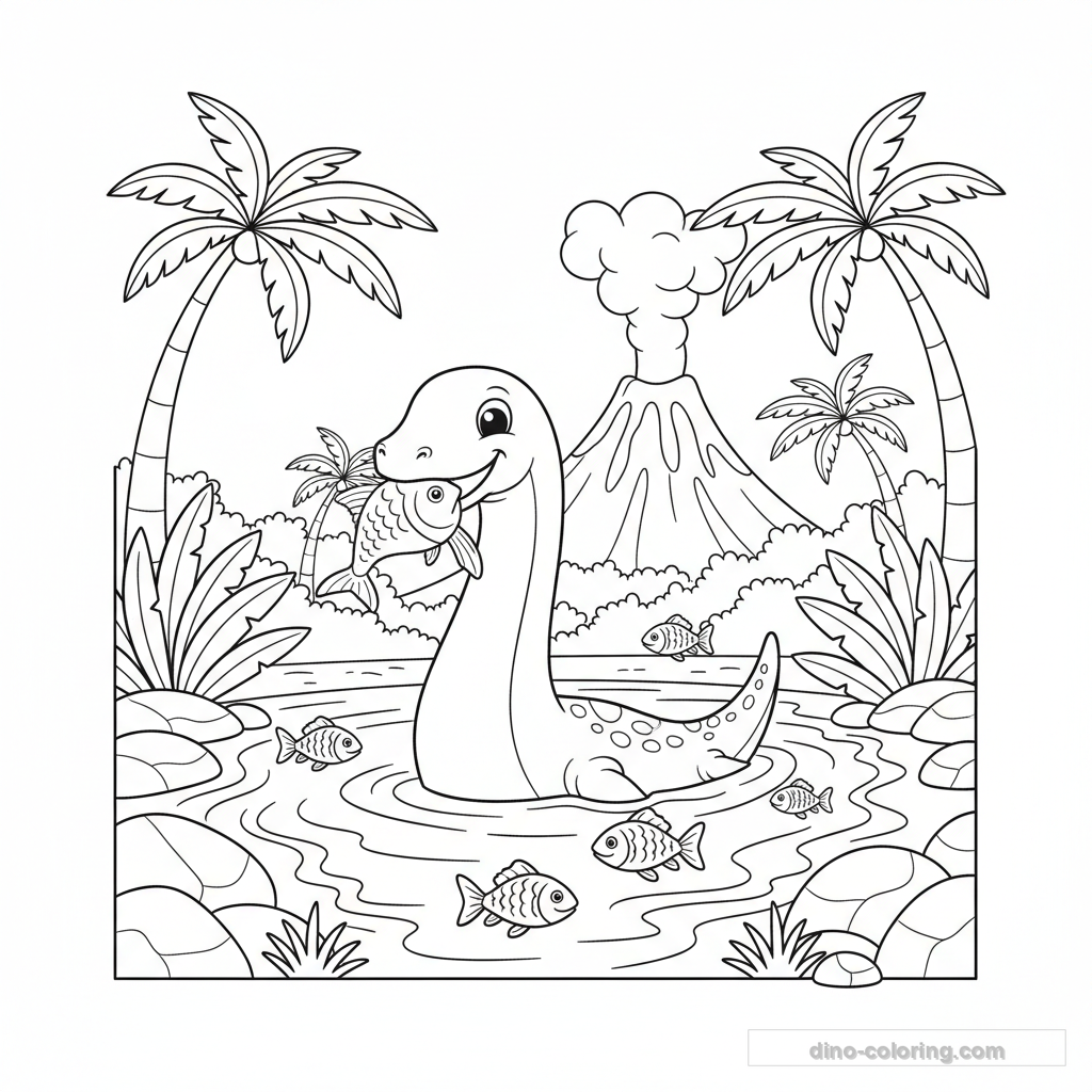 Desenho Fishing Plesiosaur para Colorir #7