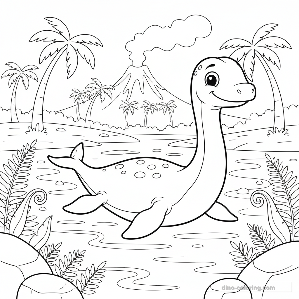 Dibujo Swimming Plesiosaur para Colorear #8