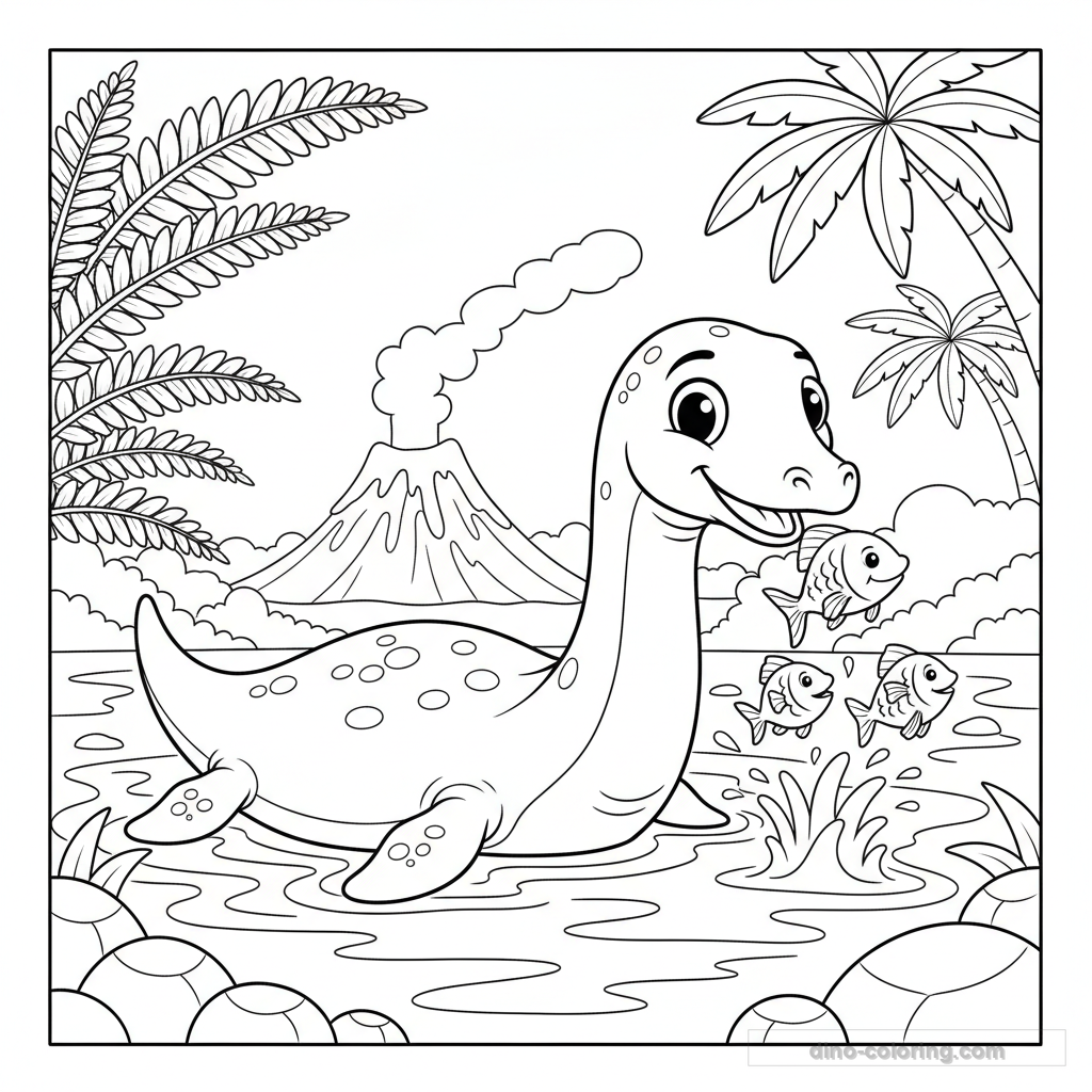 Disegno Fishing Plesiosaur da Colorare #4