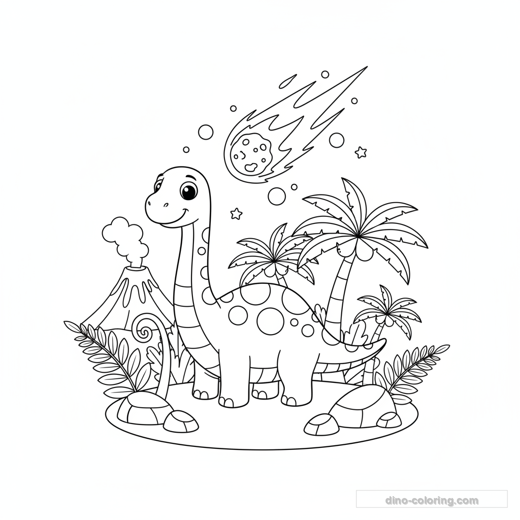 Disegno Meteor Dinosaur Scene da Colorare #6