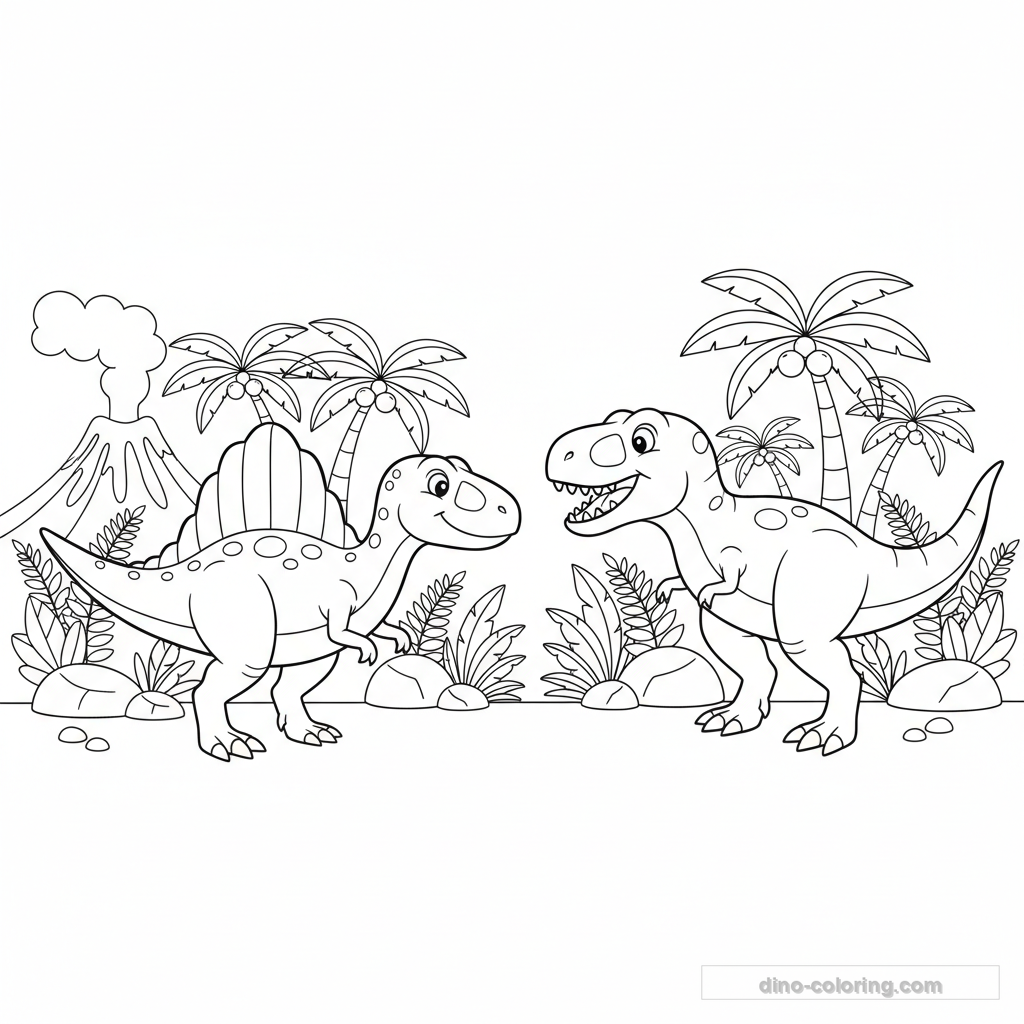 Disegno Spinosaurus vs T-Rex da Colorare #10