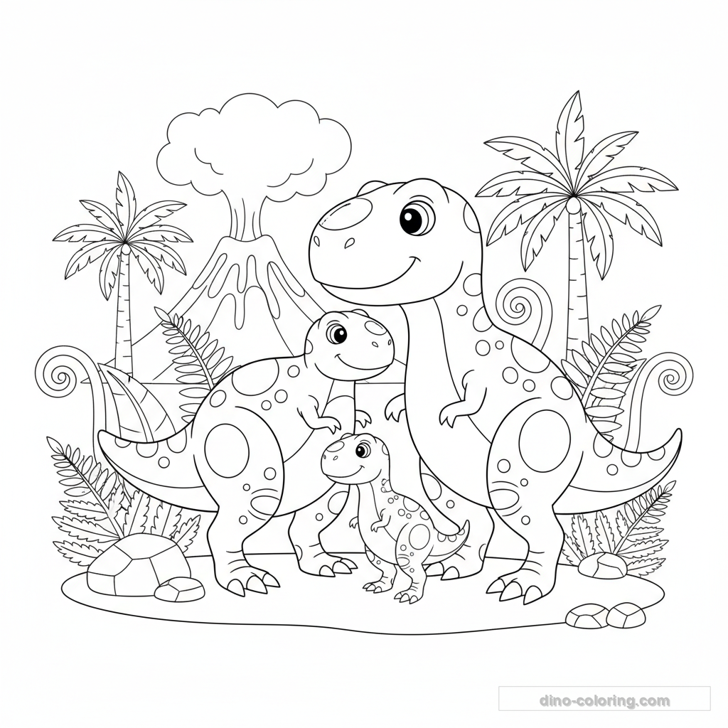Desenho T-Rex Family para Colorir #2