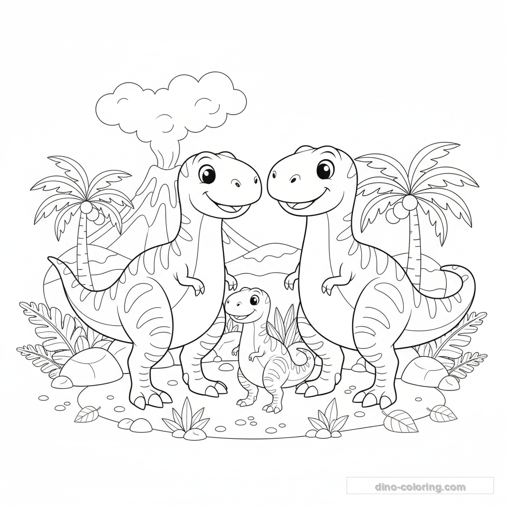 Desenho T-Rex Family para Colorir #25