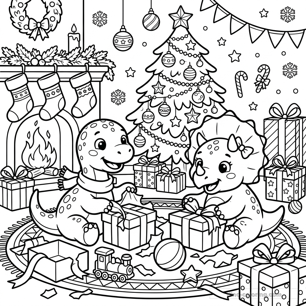 Dinosaurs Opening Presents Ausmalbild #16
